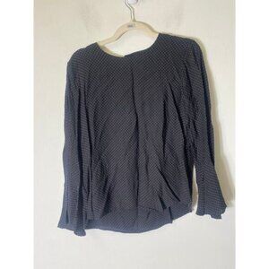 Ann Taylor Black White Polka Dot Long Flair Sleeve Top Sz M